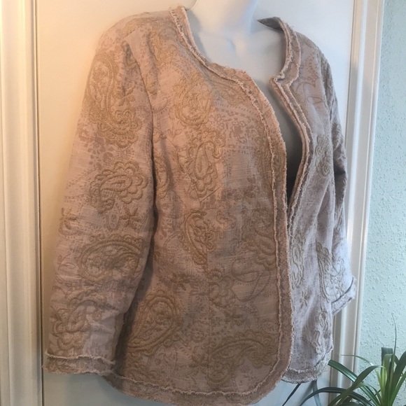 Coldwater Creek Taupe Linen Blend Blazer Size 12 - Picture 2 of 15